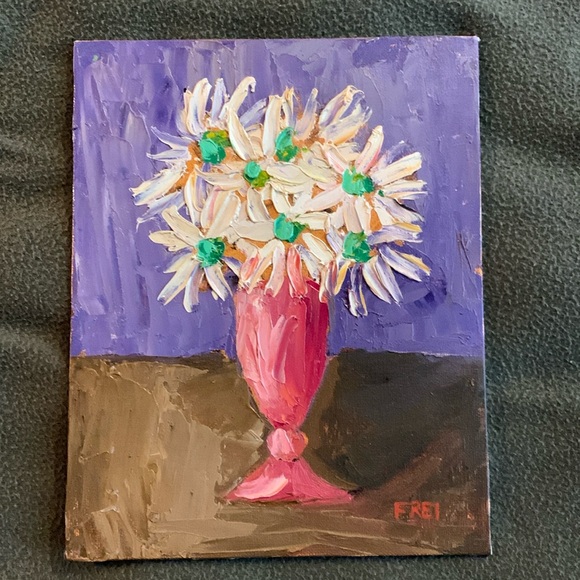 Other - Amanda Frei “April Daisies” oil on canvas painting. Size 8” x 10”